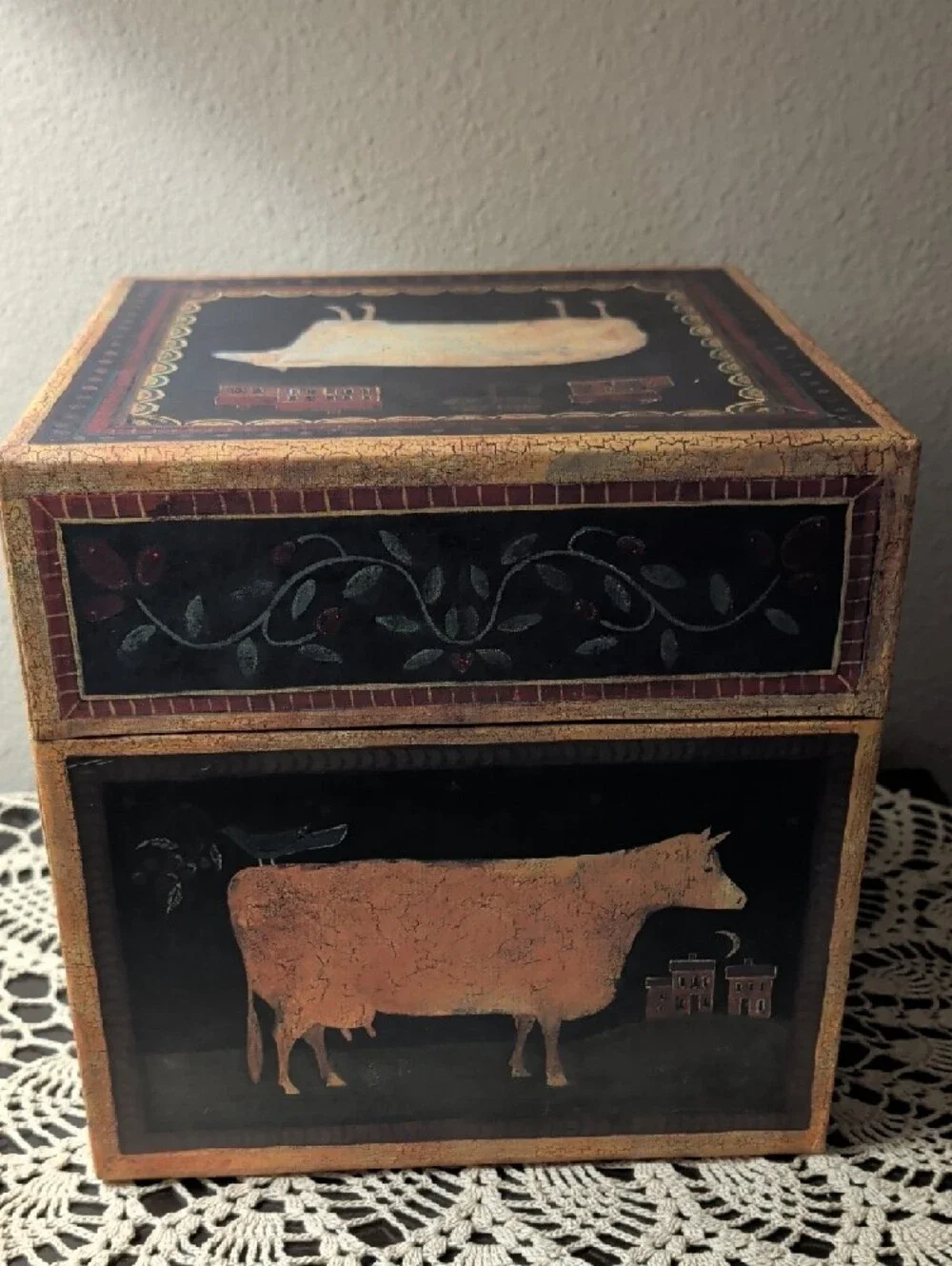 Folk Art Pig Rooster Cow Sheep Barnyard Decorative Storage Box - Bob's Boxes